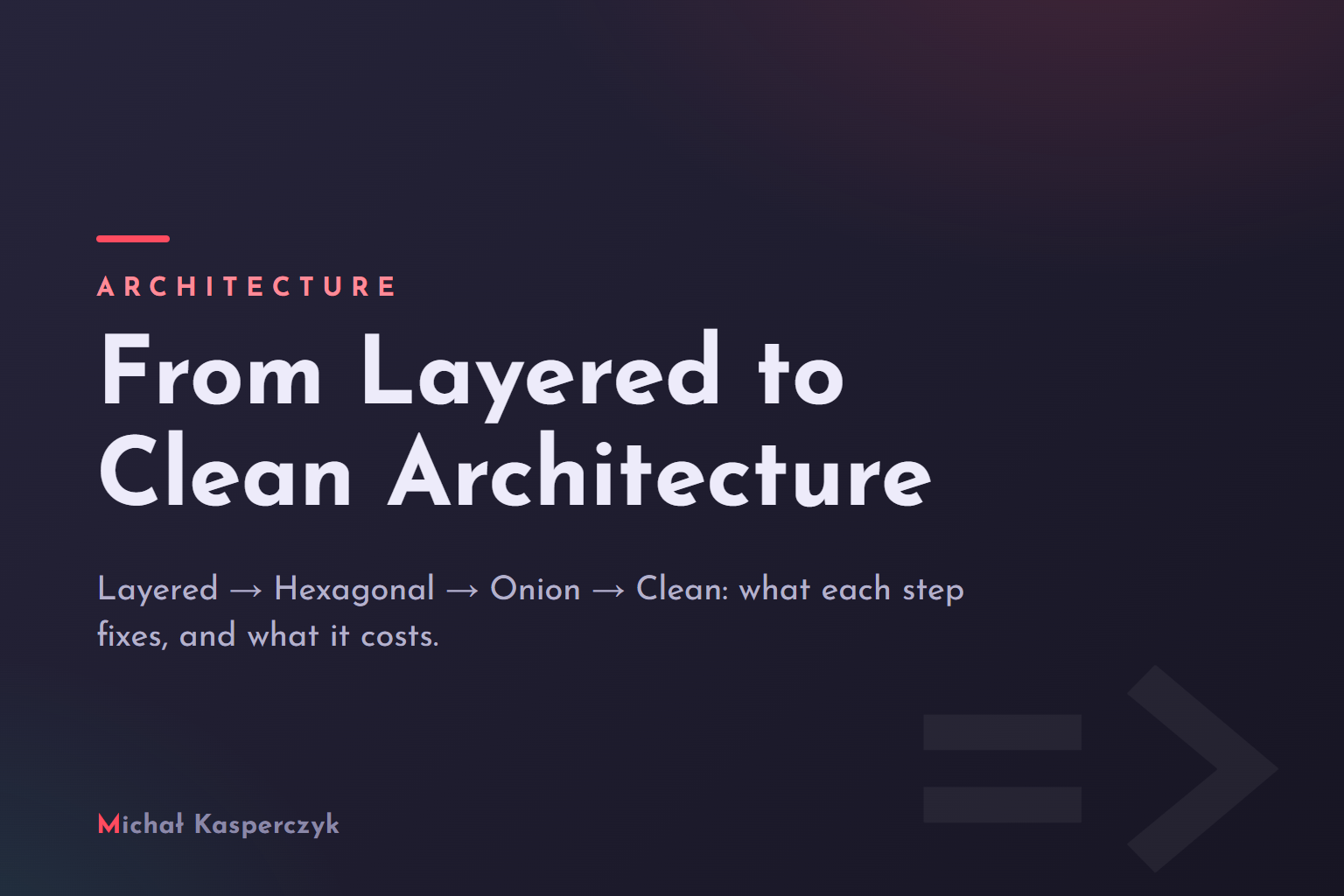 Cover: From Layered to Clean Architecture — Layered, Hexagonal, Onion, Clean
